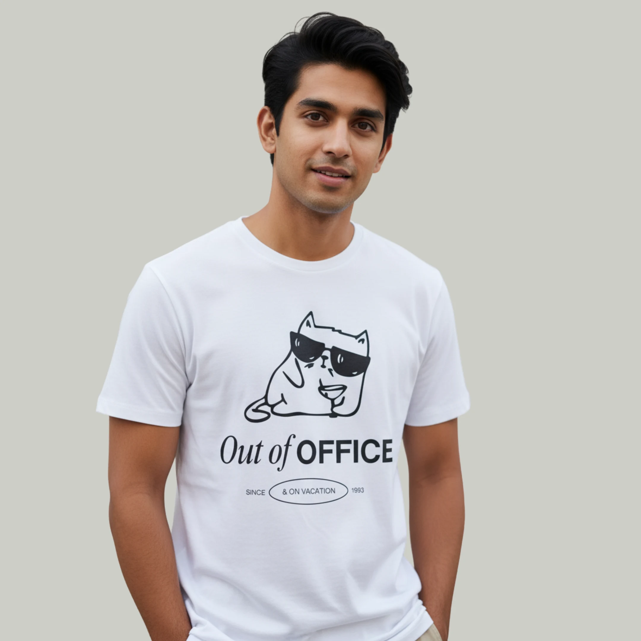 white (2) Out of Office – Regular Fit Chill Mode Graphic Cotton Tee - Image 1