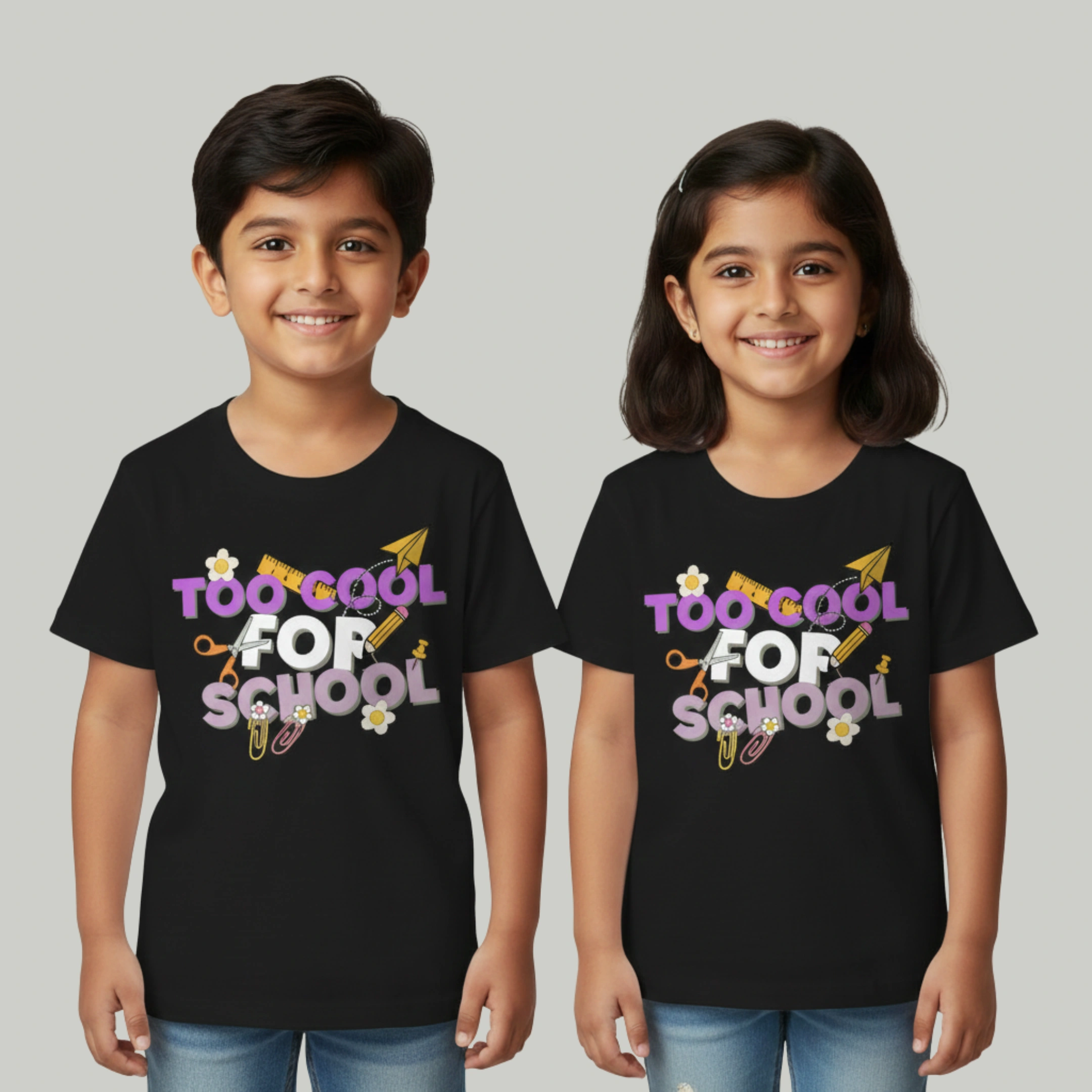 3 VOUX Kids "Too Cool For School" Premium Cotton Graphic T-Shirt - Image 1