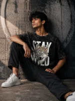 VOUX – Stay Wild Oversized Acid Wash Graphic T-Shirt for Men - Image 3