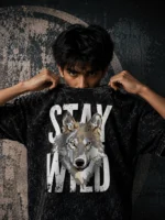 VOUX – Stay Wild Oversized Acid Wash Graphic T-Shirt for Men - Image 2