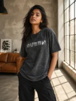 VOUX – QUEEN Oversized Acid Wash Graphic T-Shirt for Women