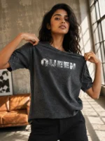 VOUX – QUEEN Oversized Acid Wash Graphic T-Shirt for Women - Image 4