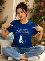 VOUX Everyday is CATurday Regular Fit Cotton T-Shirt for Women - Image 3