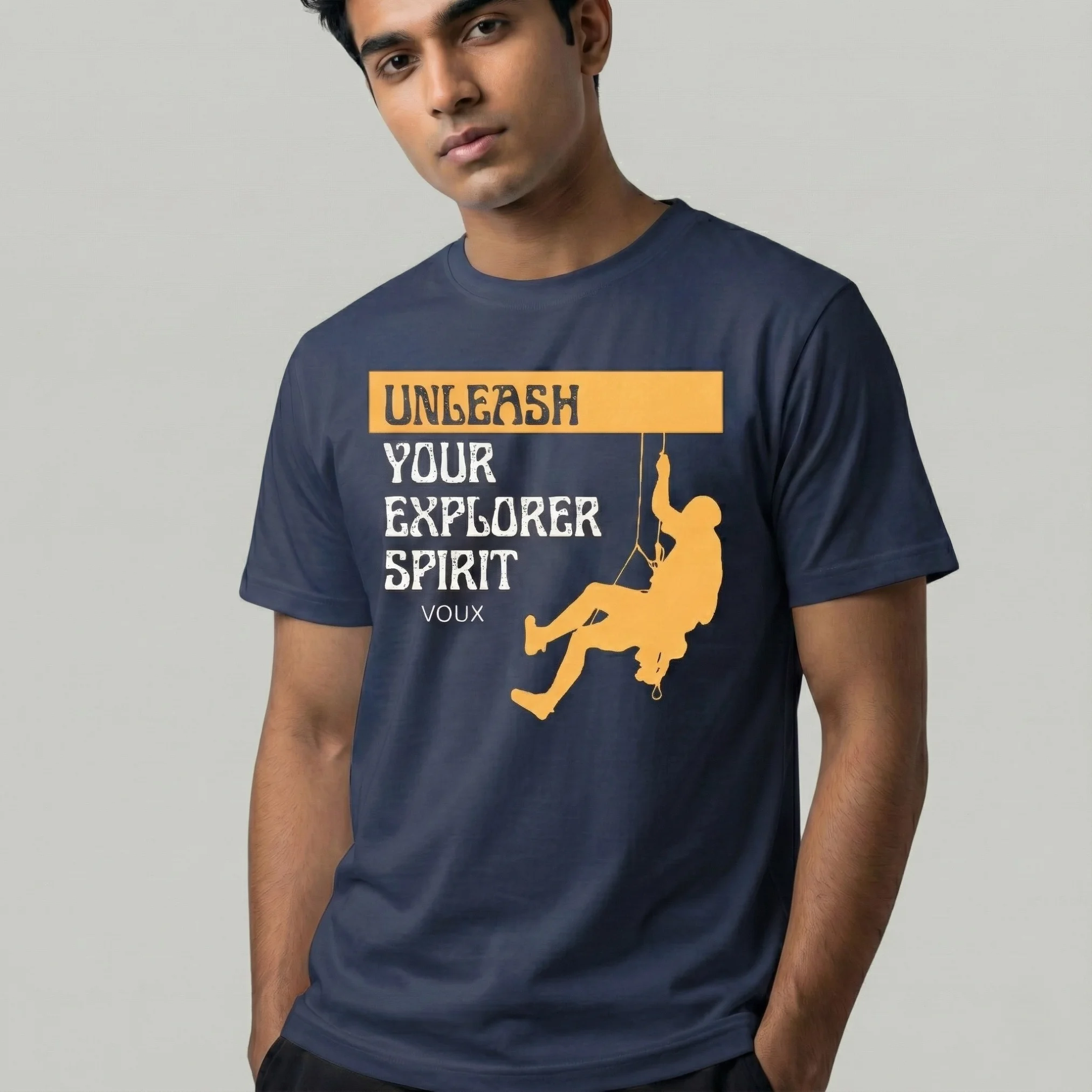 Navy Blue VOUX – Unleash Your Explorer Spirit Regular Fit Printed T-Shirt - Image 1