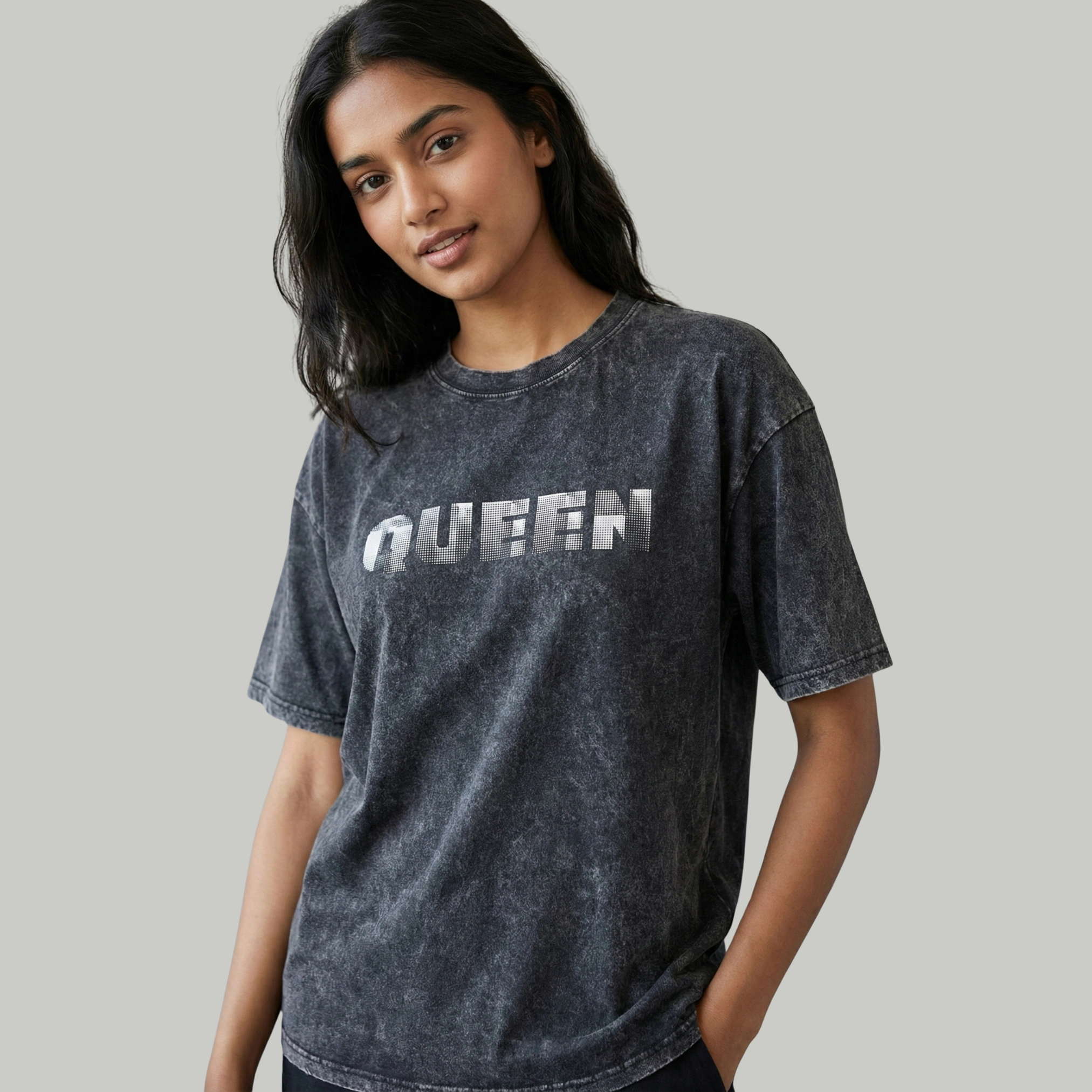 QUEEN (2) VOUX – QUEEN Oversized Acid Wash Graphic T-Shirt - Image 1