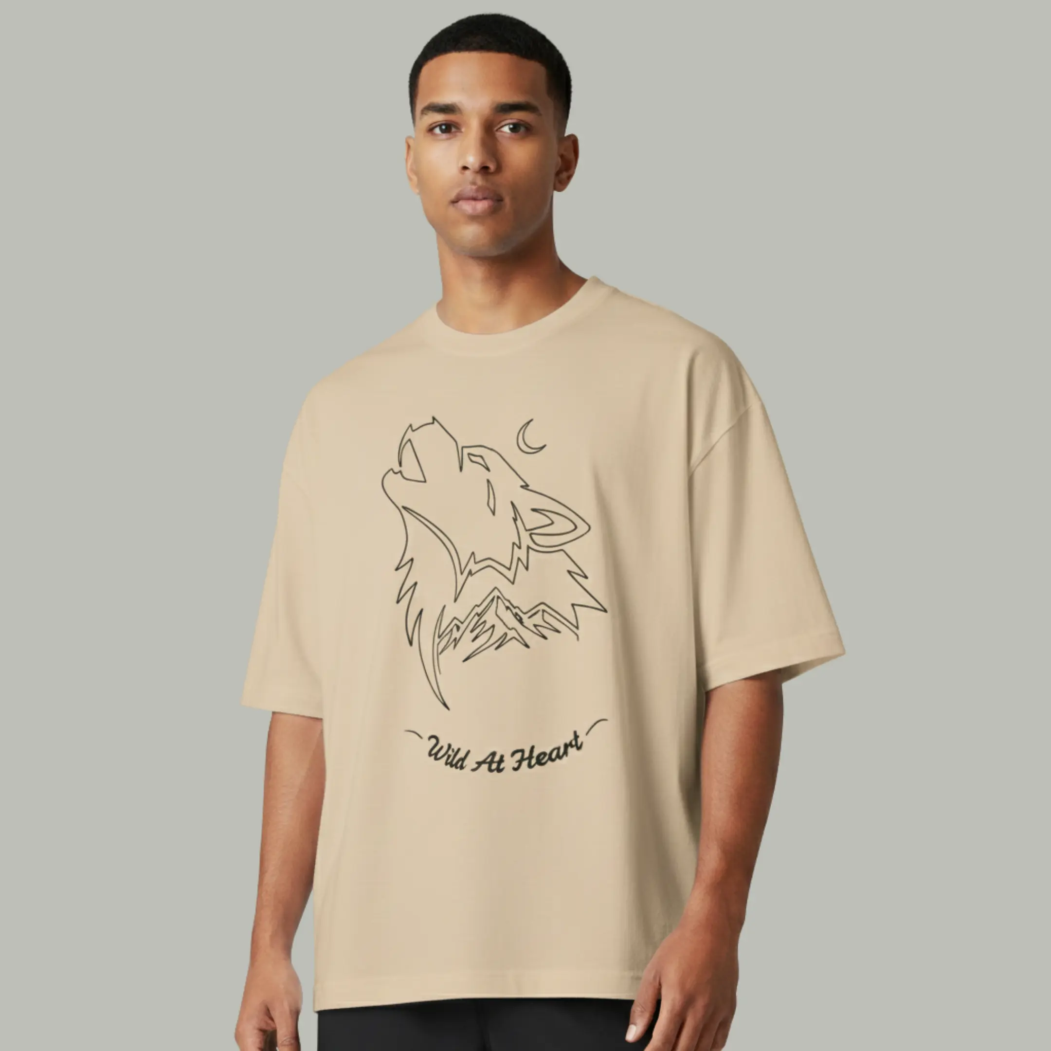 beige VOUX – Wild At Heart Oversized Graphic T-Shirt - Image 1