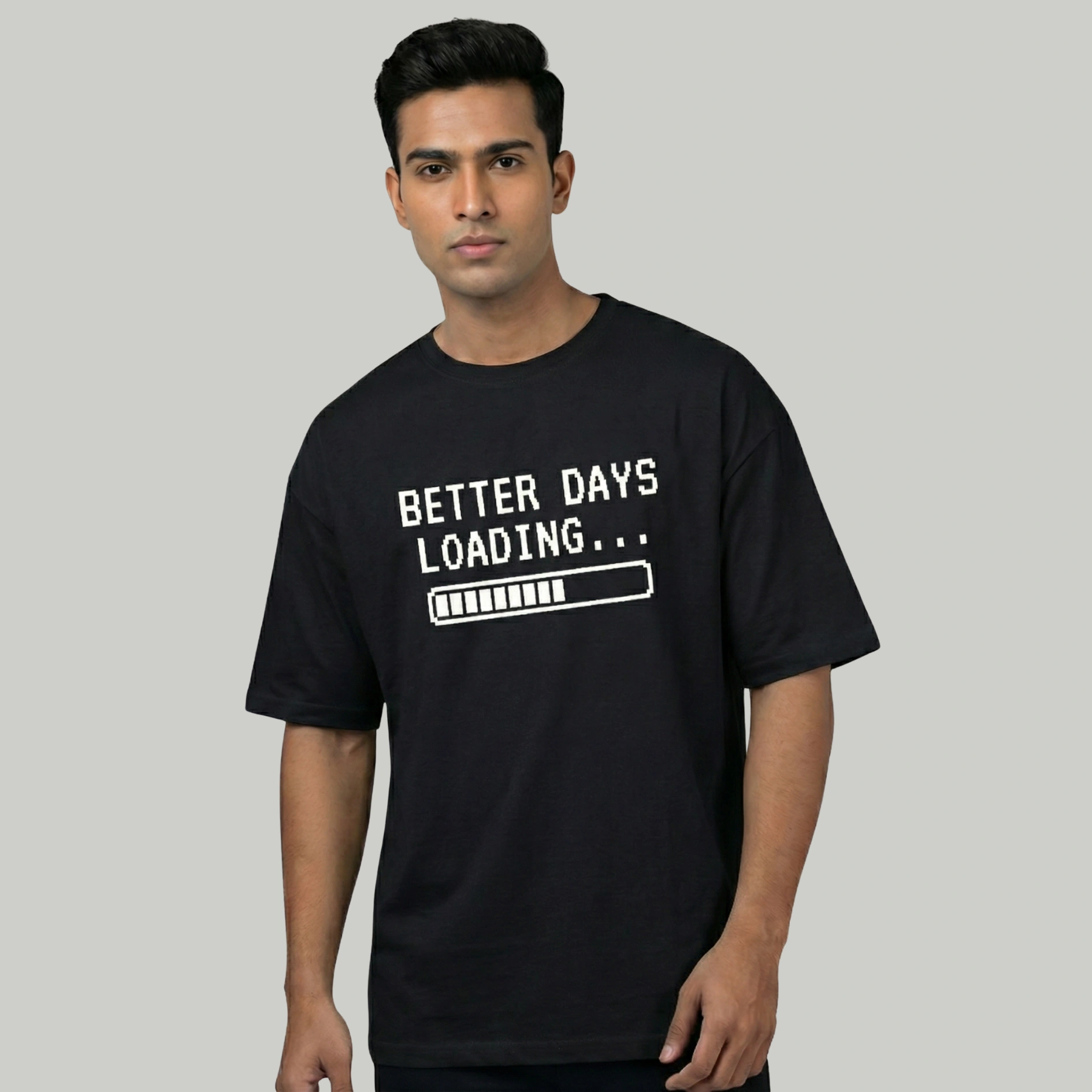 black VOUX Better Days Loading Oversized T-Shirt | Premium Cotton Graphic Tee - Image 1