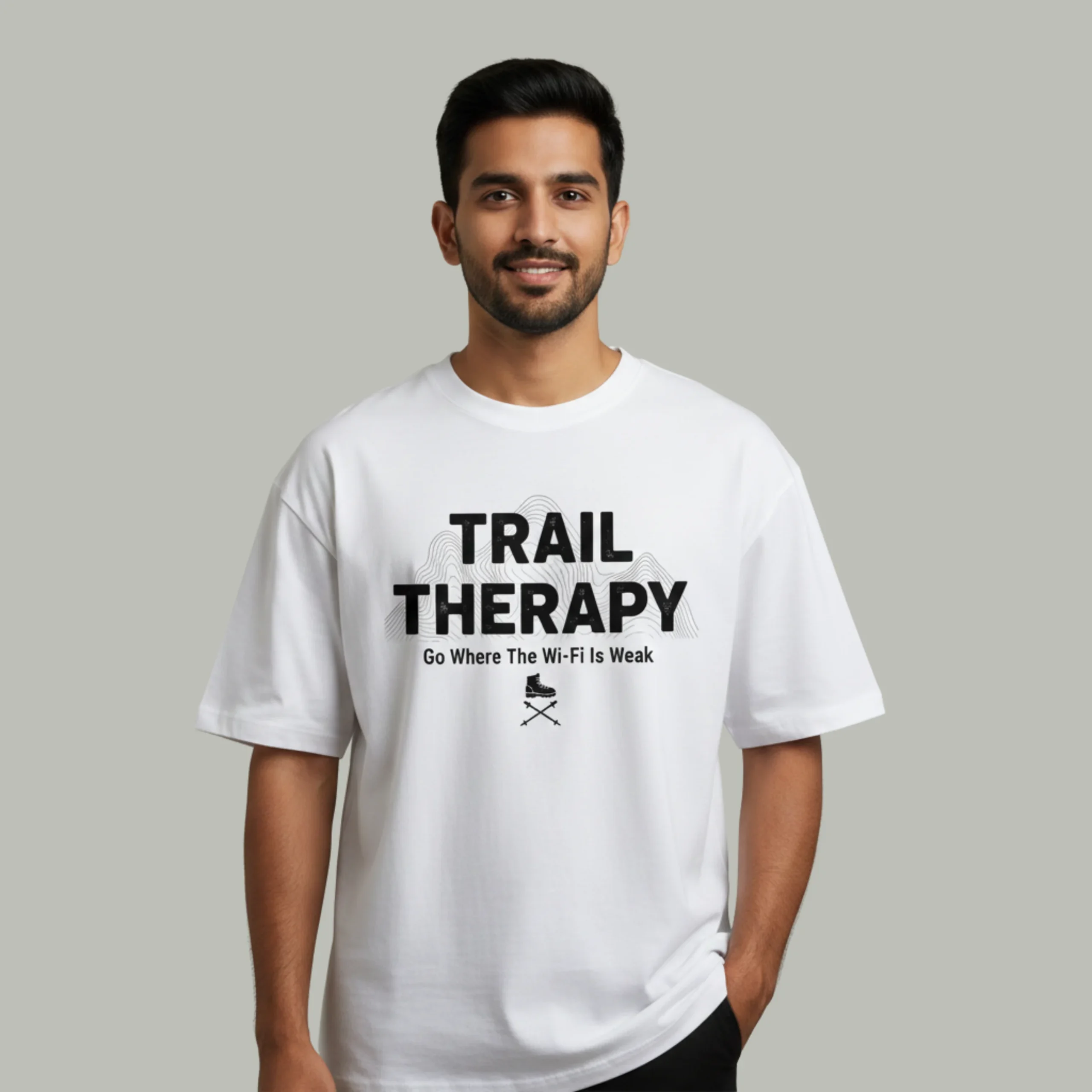 white VOUX – Trail Therapy Oversized Printed T-Shirt - Image 1