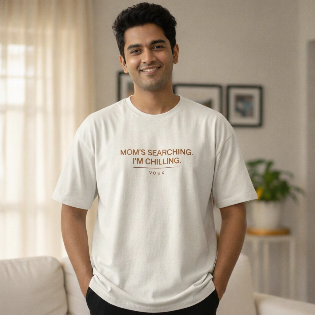 ChatGPT Image Jan 28, 2026, 04_50_42 PM VOUX “Mom’s Searching, I’m Chilling” Oversized T-Shirt – Valentine Special (Men) - Image 1