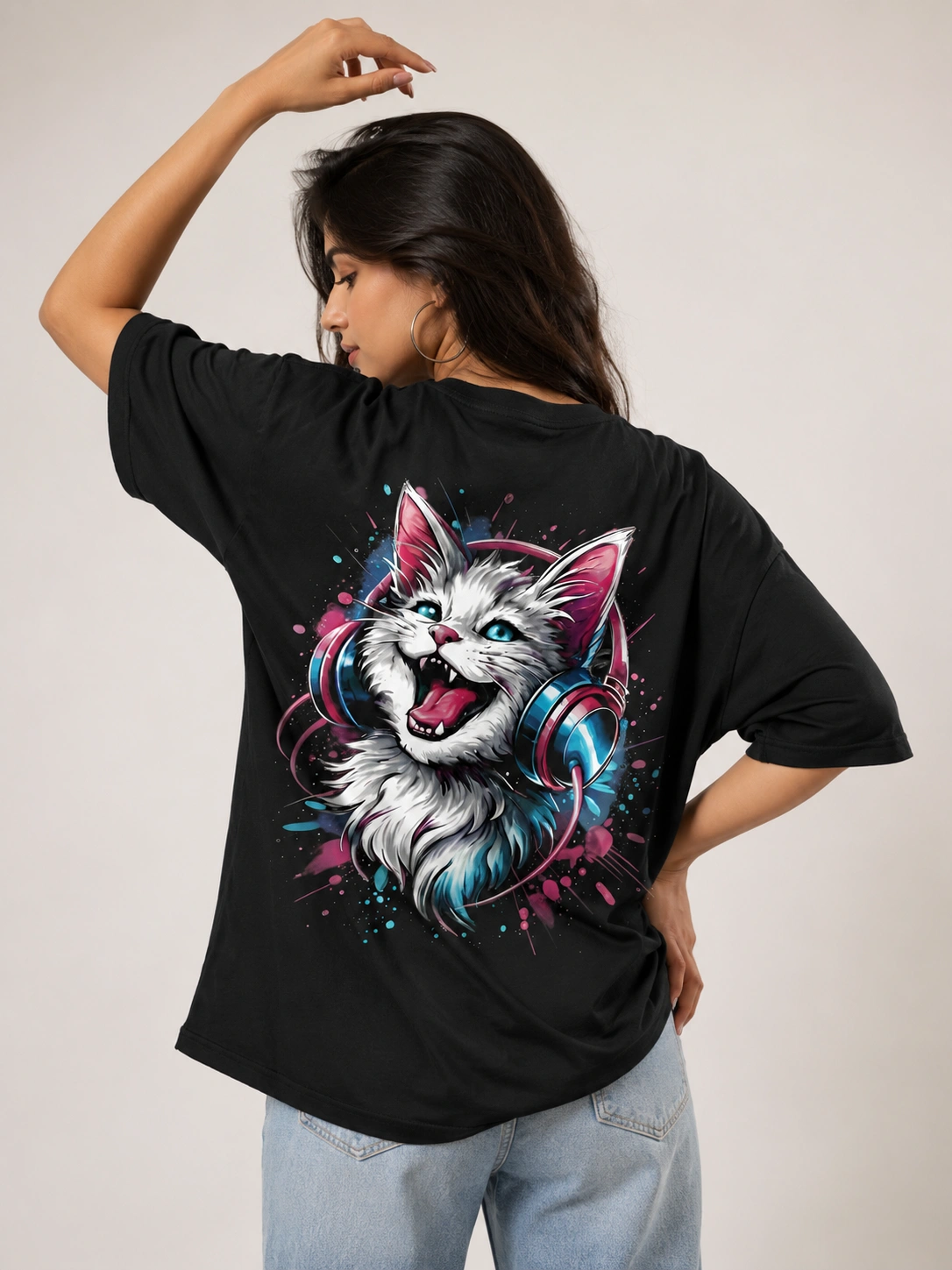 ChatGPT Image May 7, 2026, 12_07_34 PM VOUX Groove Kitty Oversized T-Shirt for Women | Voux.in - Image 1