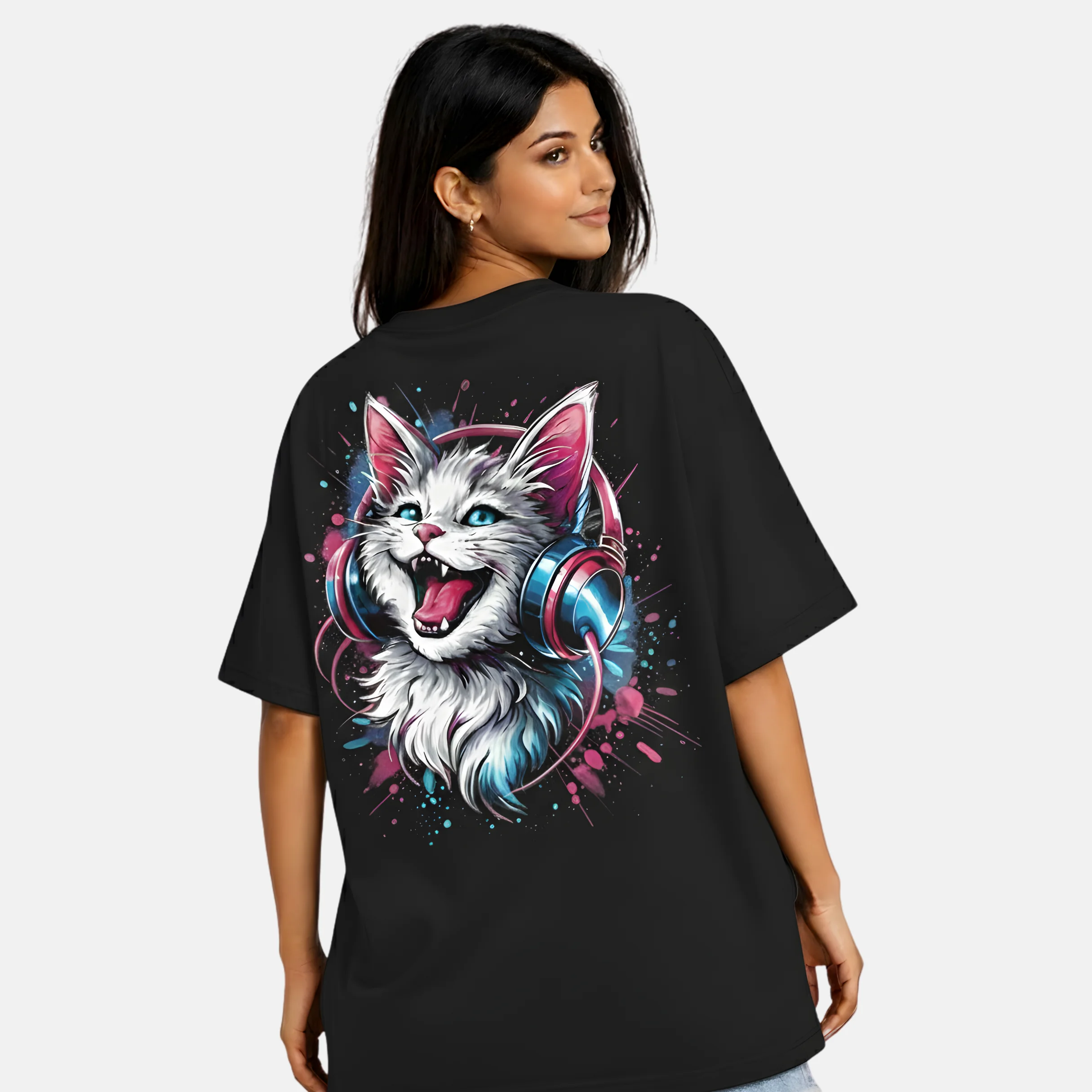 DIET STARTS TOMORROW (23) VOUX Groove Kitty Oversized T-Shirt for Women - Image 1