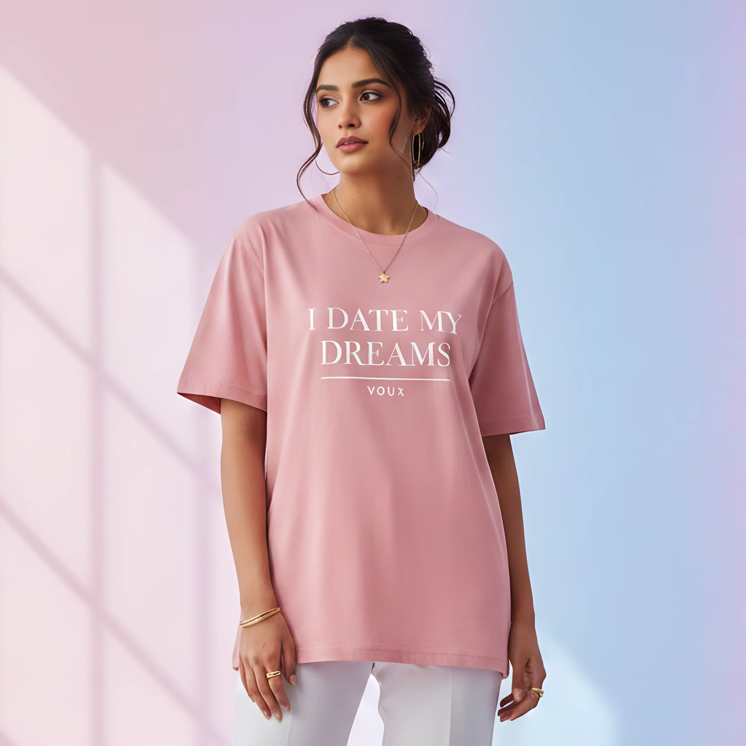 Untitled design (7)-Picsart-AiImageEnhancer VOUX “I Date My Dreams” Oversized Cotton T-Shirt for Women - Image 1