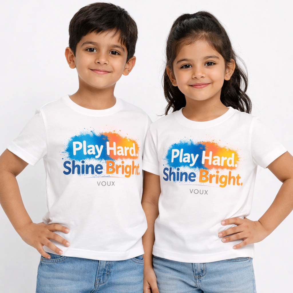 ChatGPT Image Feb 18, 2026, 02_58_22 PM VOUX Kids “Play Hard Shine Bright” Holi Special Printed Cotton T-Shirt - Image 1