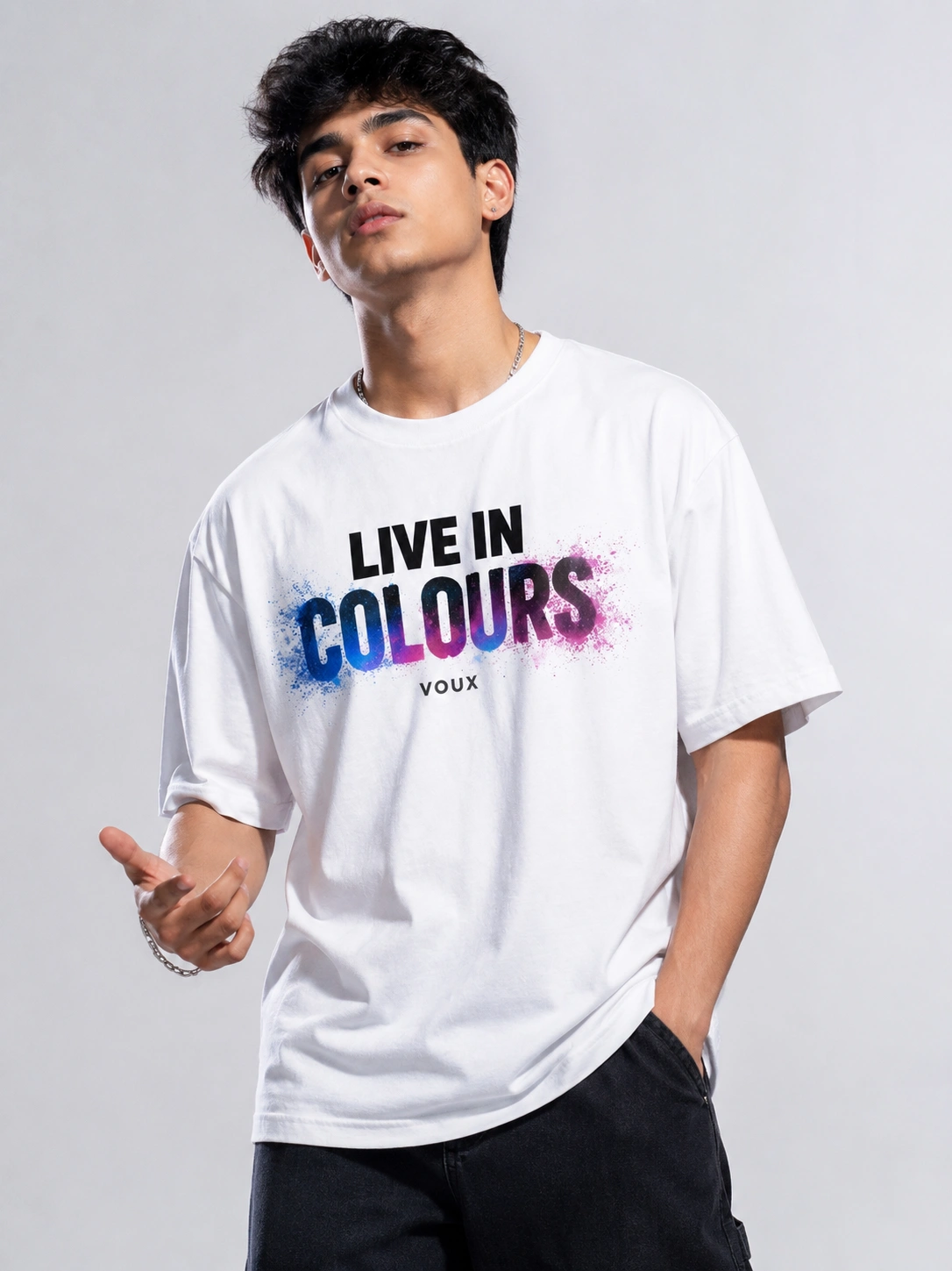 ChatGPT Image May 6, 2026, 05_41_27 PM “Live In Colours” Oversized Printed Cotton T-Shirt for Men - Image 1