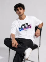 “Live In Colours” Oversized Printed Cotton T-Shirt for Men - Image 2
