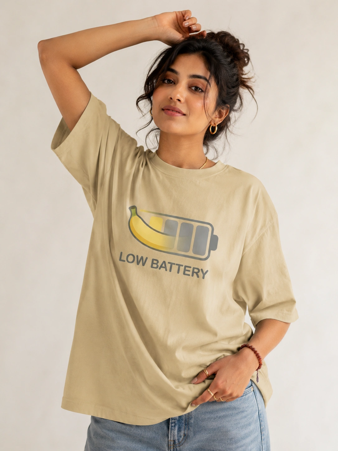 ChatGPT Image May 6, 2026, 05_22_34 PM Low Battery Banana” Oversized T-Shirt For Women - Image 1