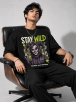 Stay Wild Oversized Printed T-Shirt for Men | Voux.in - Image 2